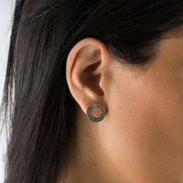 Textured Silver Circle Studs – Unique Handmade Earrings for Her • Geometric Earrings